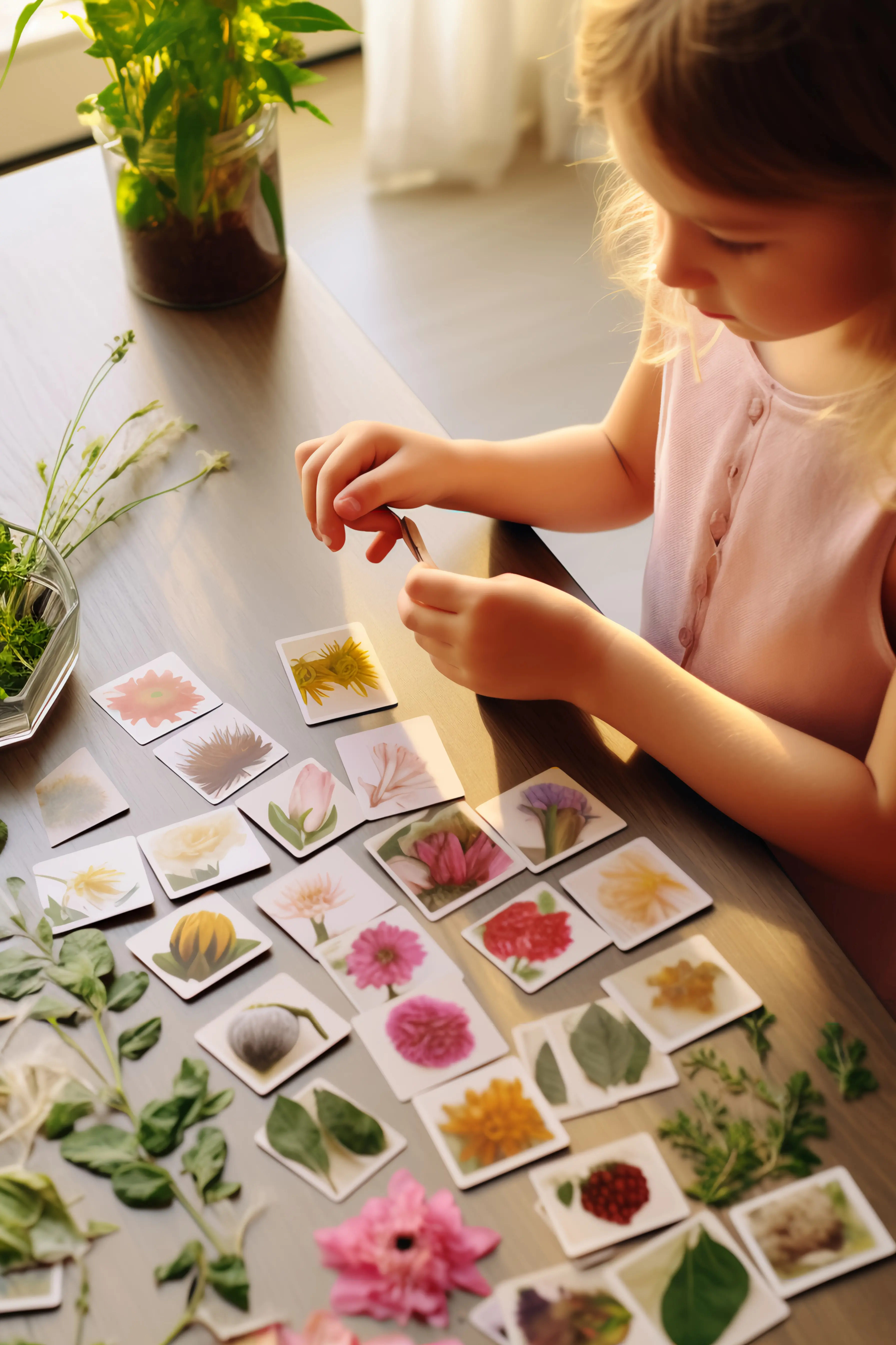 Kleines Mädchen beim Montessori-Lernen, wobei Neugier und Selbstständigkeit gefördert werden.